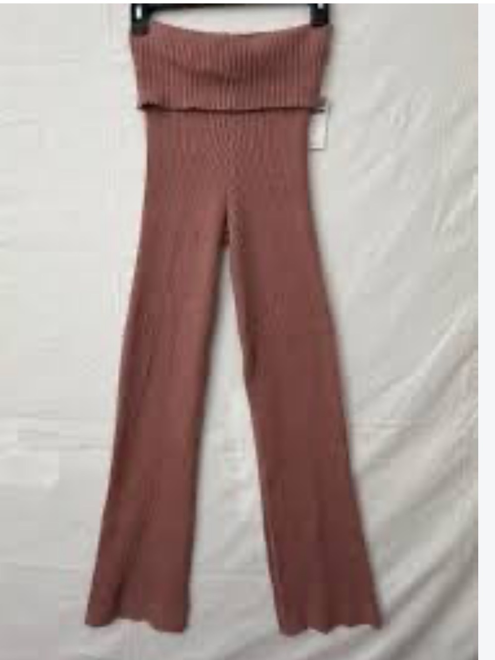 NWT Pink Rose Ribbed, Fold over Wide-Leg Jumpsuit Pants, chocolate color, Size X